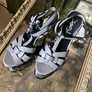 Yves Saint Laurent designer heels YSL grey leather heels